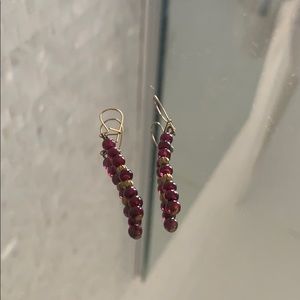 14K Gold and Garnett Bead Hanging Earrings.